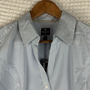 Express Essentials Women's Long Sleeve Blue Striped Button Up Shirt Size M NWT
